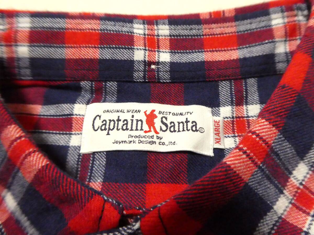  стандартный товар прекрасный товар большой размер XL CAPTAIN SANTA Captain Santa Logo вышивка в клетку BD кнопка down длинный рукав фланель рубашка красный темно-синий белый 