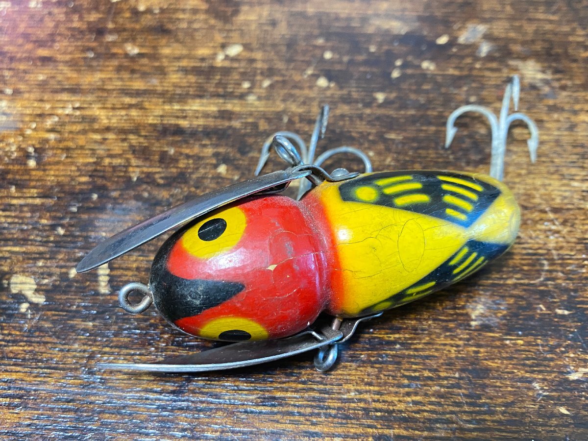 40s Heddon #2100 Crazy Crawler ウッド!! オールド!!初期!!2ピースリグ!!/オールドへドンクレイジークローラー オールドタックル_画像1