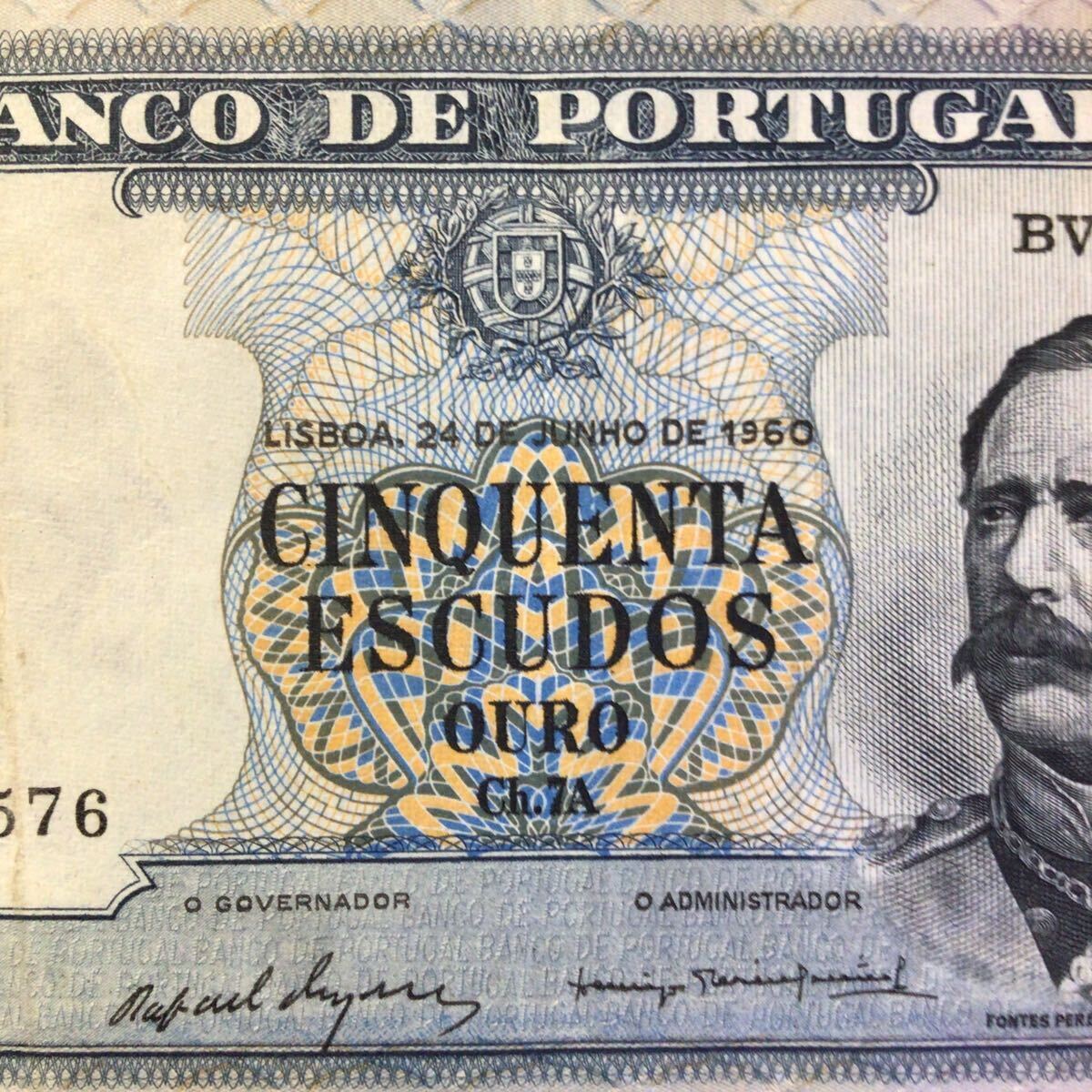 World Paper Money PORTUGAL 50 Escudos【1960】._画像3