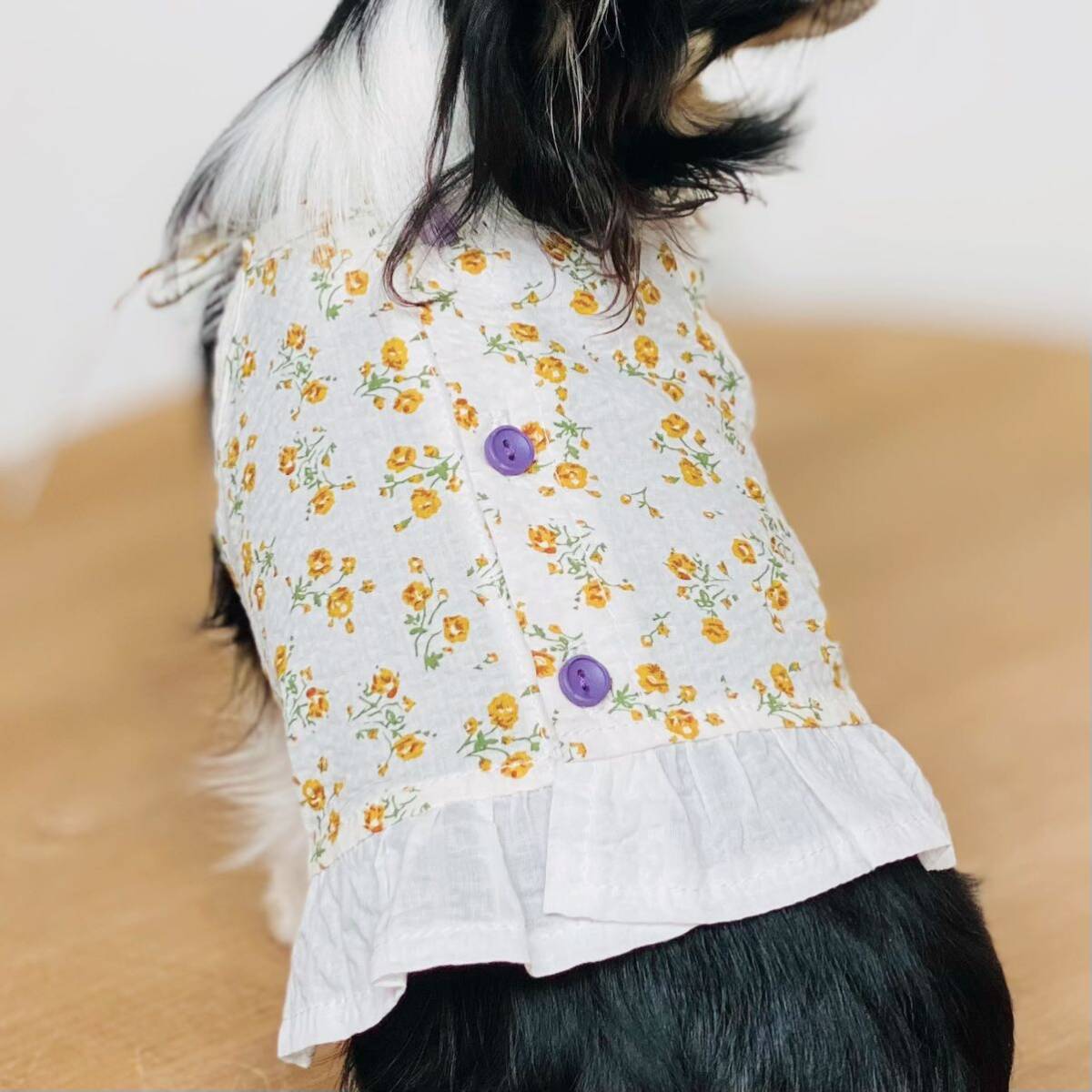 S 小花柄 肩紐リボン キャミ ワンピース （黄色） 犬服 猫服 犬の服 ペット服 ペット用品