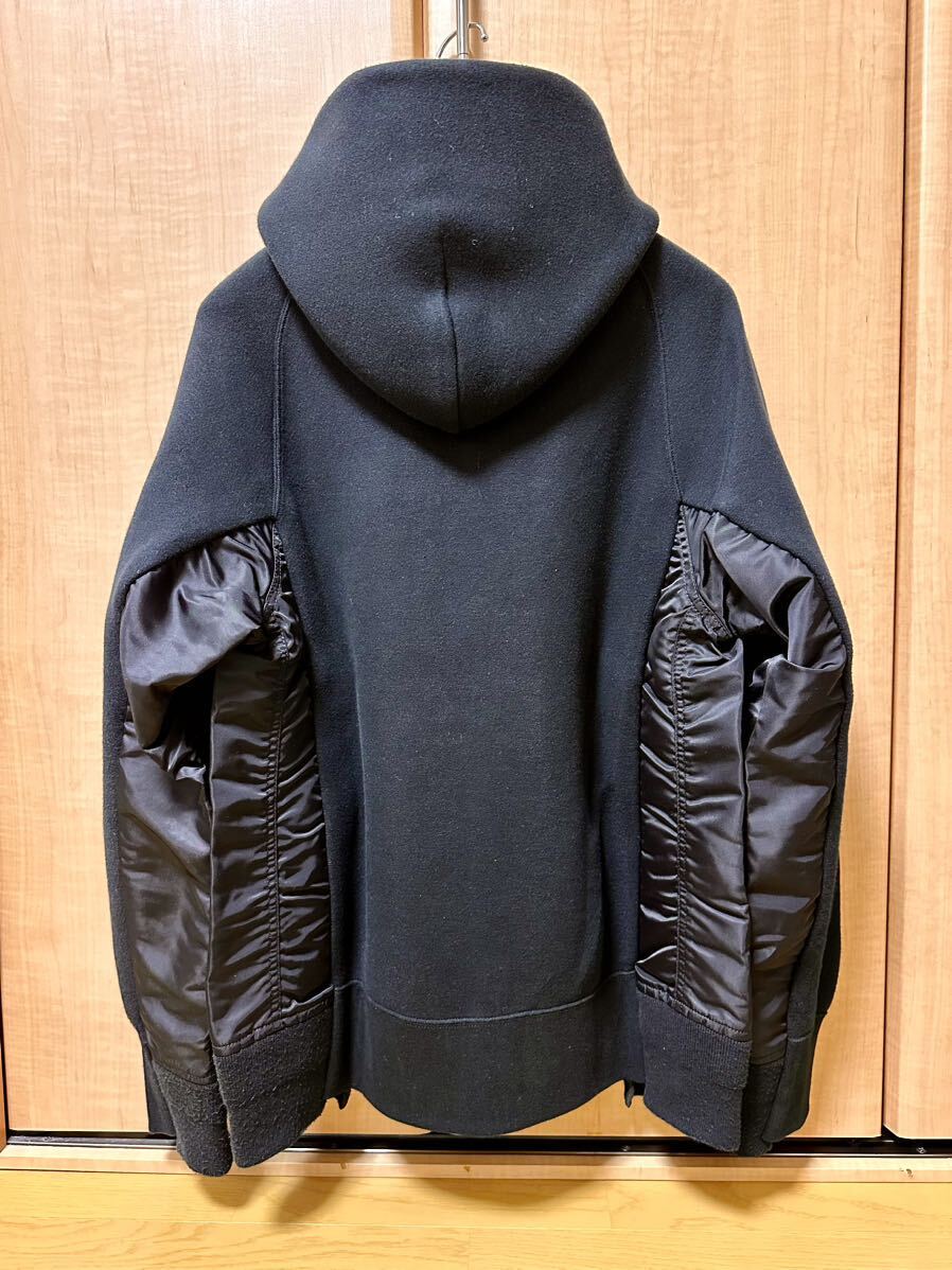 サカイ sacai Sponge Sweat × Nylon Twill Hoodie SCM-36 サイズ2 ブラック スポンジスウェットナイロンツイルフーディー 美USED_画像2