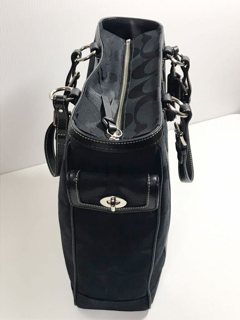 （#ーs6) ◆ 新品同様 ◆ COACH コーチ シグネチャー トートバッグ ブラック レザー キャンバス A4 収納 可能の画像4