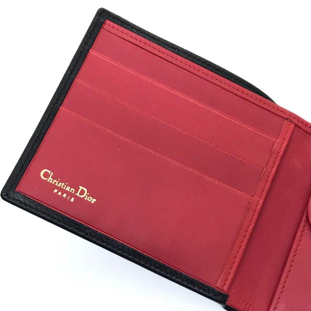 Christian Dior 二つ折り財布　CD ブラック　レッド