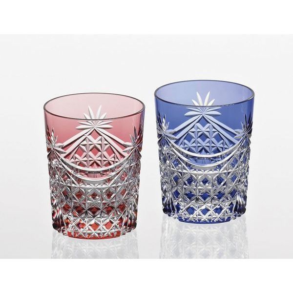 ■新品！日本の伝統工芸品・カガミクリスタル ペアロックグラス（幕襞に四角籠目紋）■