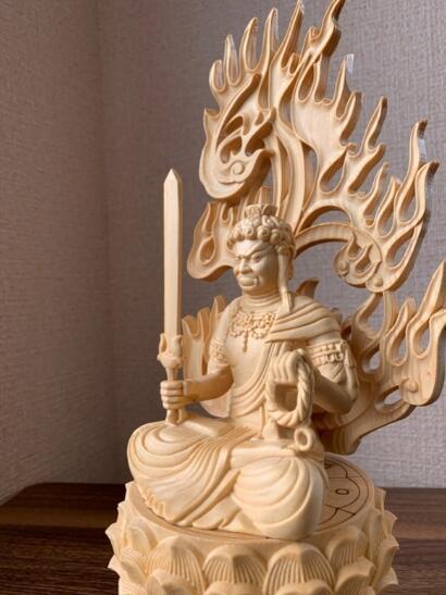  precise sculpture immovable Akira . tree carving Buddhist image immovable Akira . image hinoki cypress tree height approximately 28cm