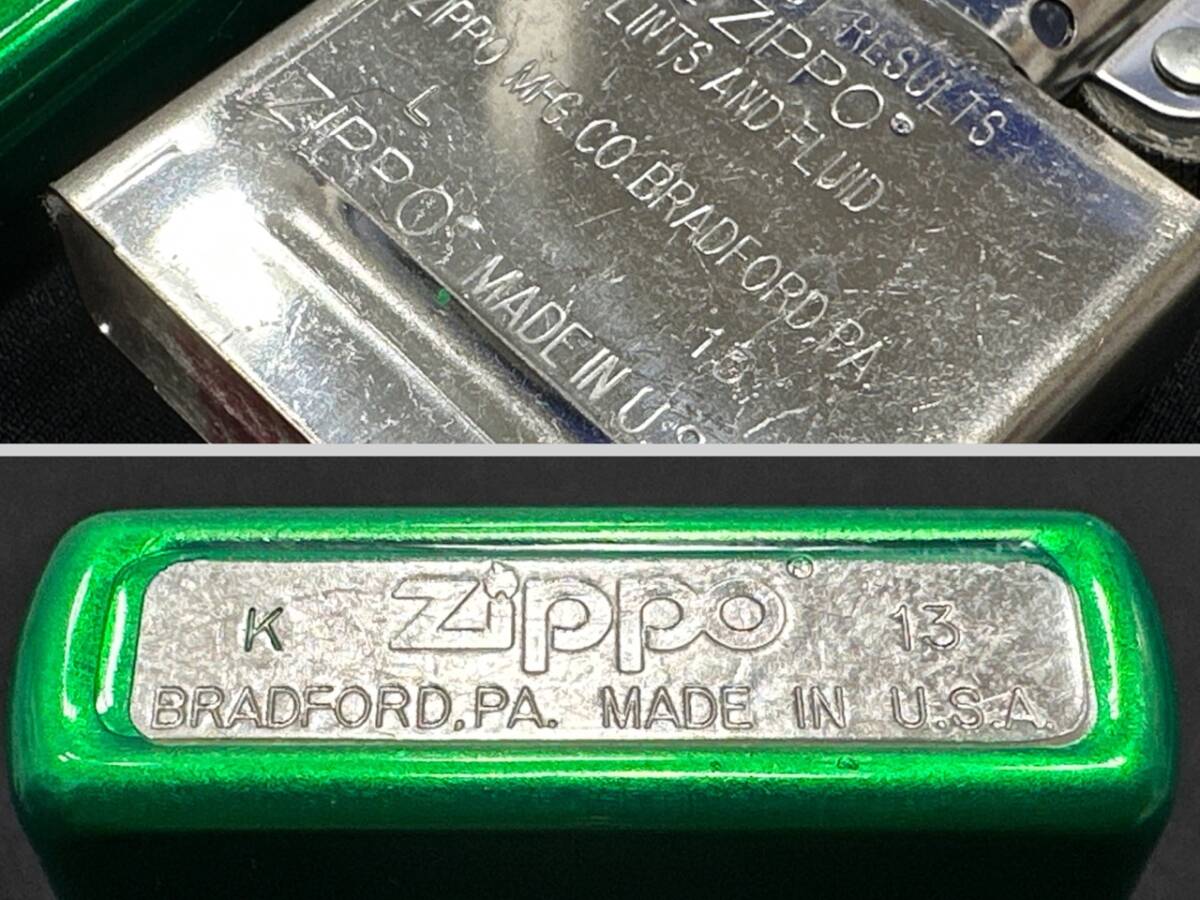 ※56573 ほぼ未使用 ZIPPO キャンディグリーン ストリートスクラッチ #24840 メドウ KJ42-03 クリアグリーン 緑色_画像7