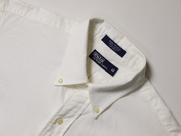 オールド◆　USA製　Polo Ralph Lauren　ラルフローレン　長袖　BDシャツ　ボタンダウン　ロゴ刺繍　コットン　YOUTH　サイズ18　オックス_画像3