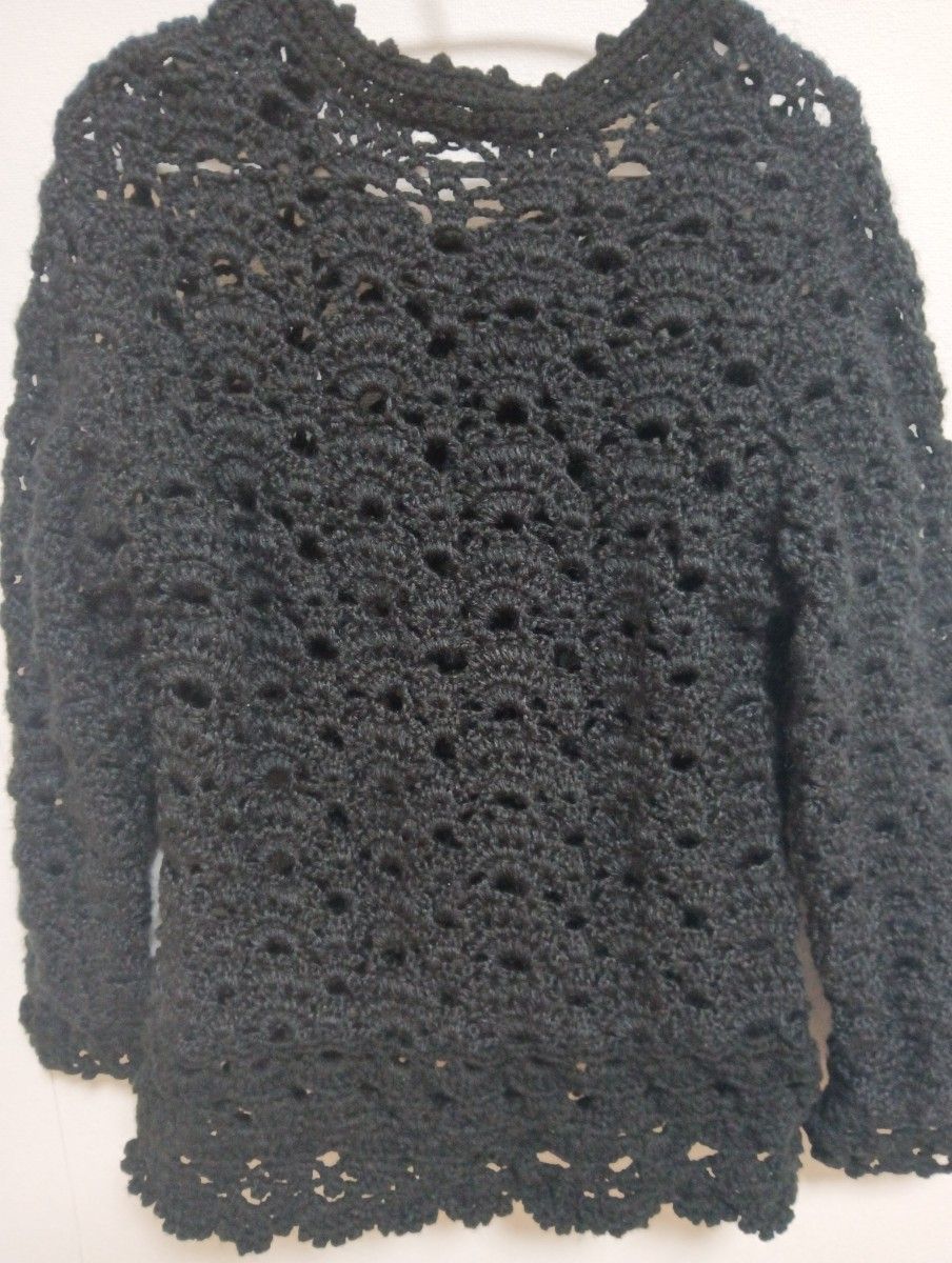 黒色　手編み　 カーディガン