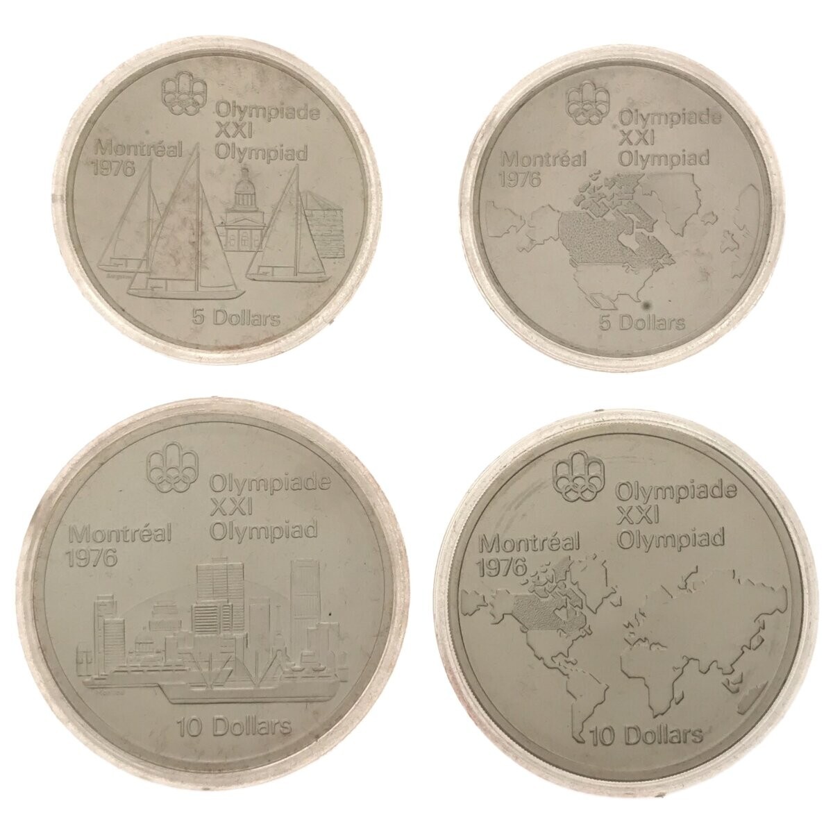 【記念コイン 4枚セット 】1976年 モントリオール オリンピック 10ドル×2 5ドル×2 銀貨 専用ケース付 五輪 シルバー カナダ 現状 M705_画像1