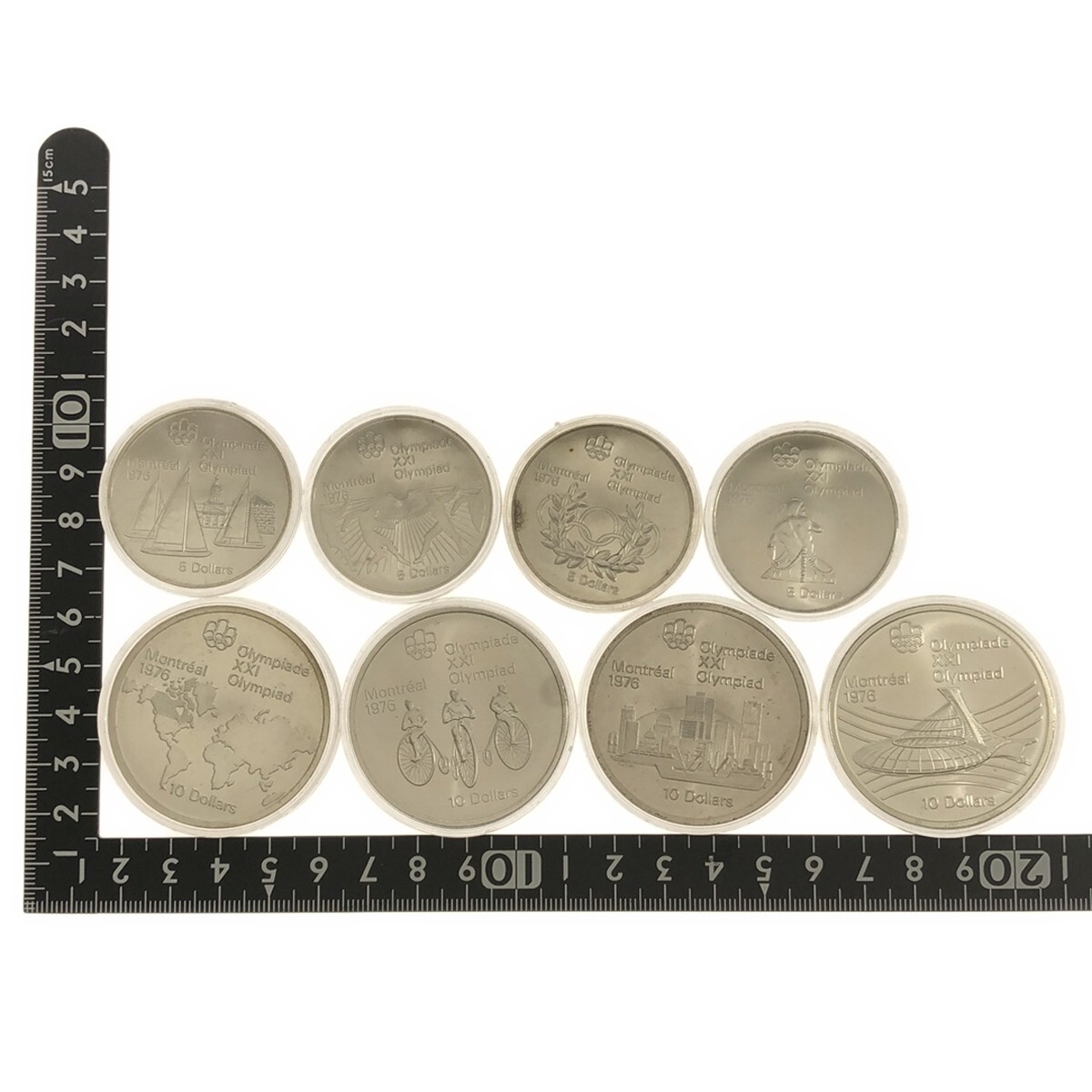 【記念コイン 8枚まとめ】1976年 モントリオール オリンピック10ドル×4 5ドル×4 銀貨 ケース付き 五輪 シルバー カナダ dollar 現状 M719の画像4