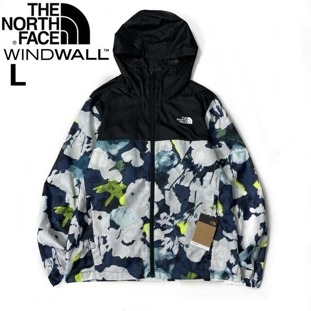 1円～!売切!【正規新品】THE NORTH FACE◆PRINTED CYCLONE JACKET 3 ウインドパーカー US限定 ロゴ刺繍 軽量 撥水(L)紺 総柄 180915-5_画像1