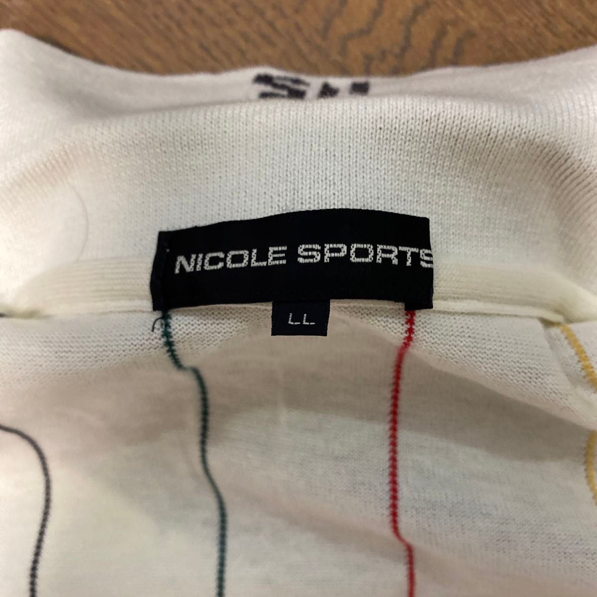 【NICOLE SPORTS】ニコルスポーツ　ストライプ半袖ゴルフポロシャツ　白　LL ゴルフウェア　日本製 半袖シャツ