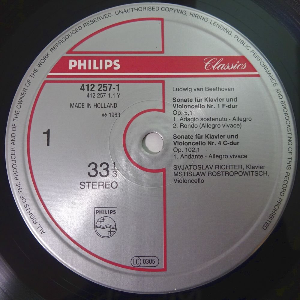 19059829;【蘭PHILIPS/2LP/見開き/美盤】ロストロポーヴィチ/リヒテル ベートーヴェン/チェロ・ソナタ全集_画像3