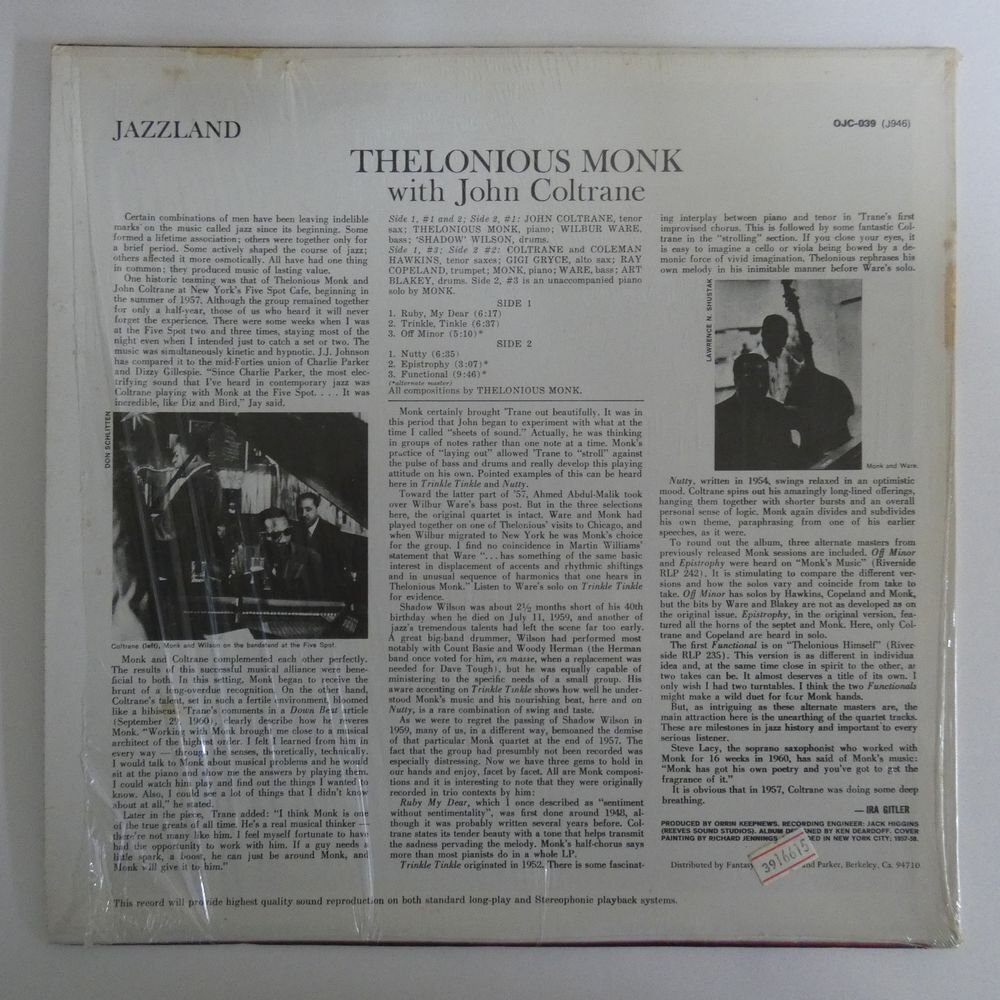 46068183;【US盤/OJC JAZZLAND/厚紙ジャケ/シュリンク】Thelonious Monk With John Coltrane / S.T._画像2