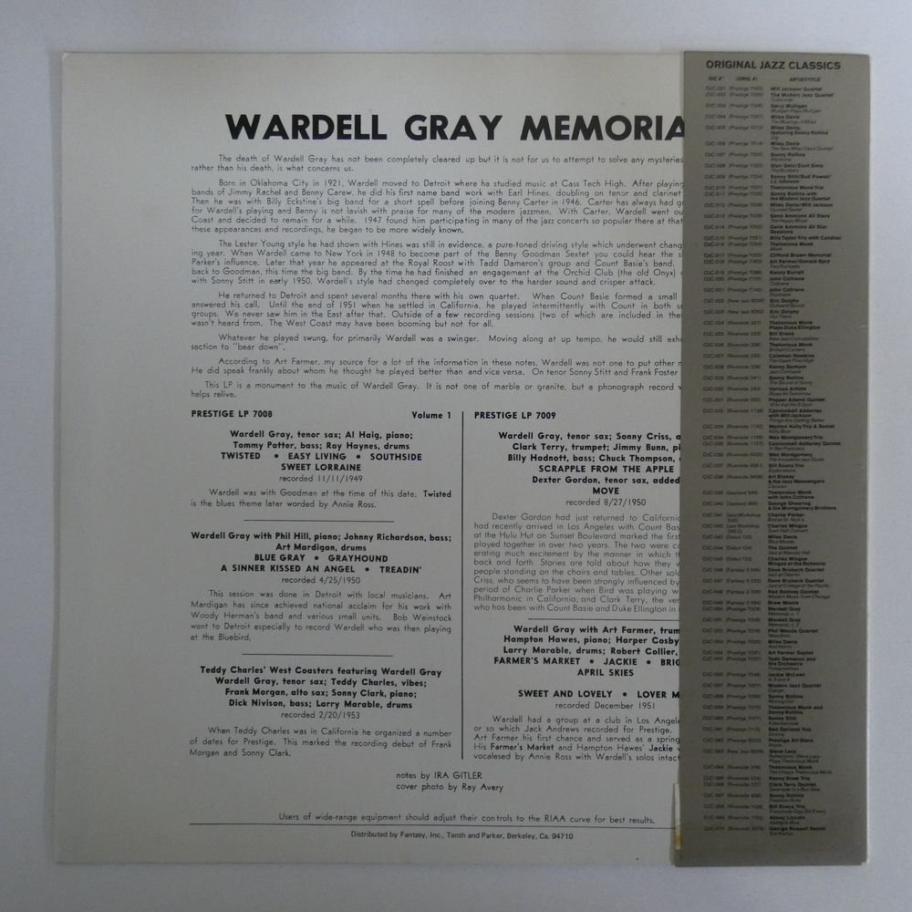 46068188;【US盤/OJC Prestige】Wardell Gray / Memorial Volume 2_画像2