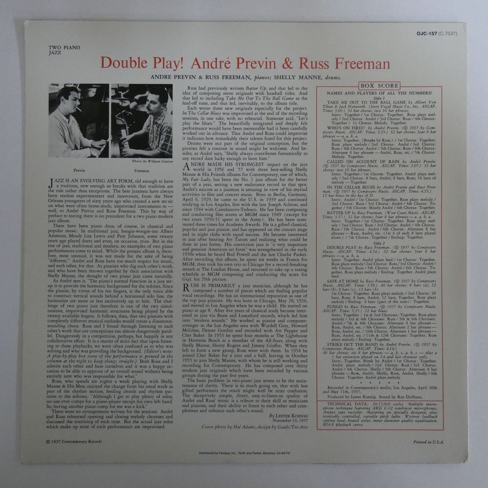 46068216;【US盤/OJC CONTEMPORARY/美盤】Andre Previn & Russ Freeman / Double Play!_画像2