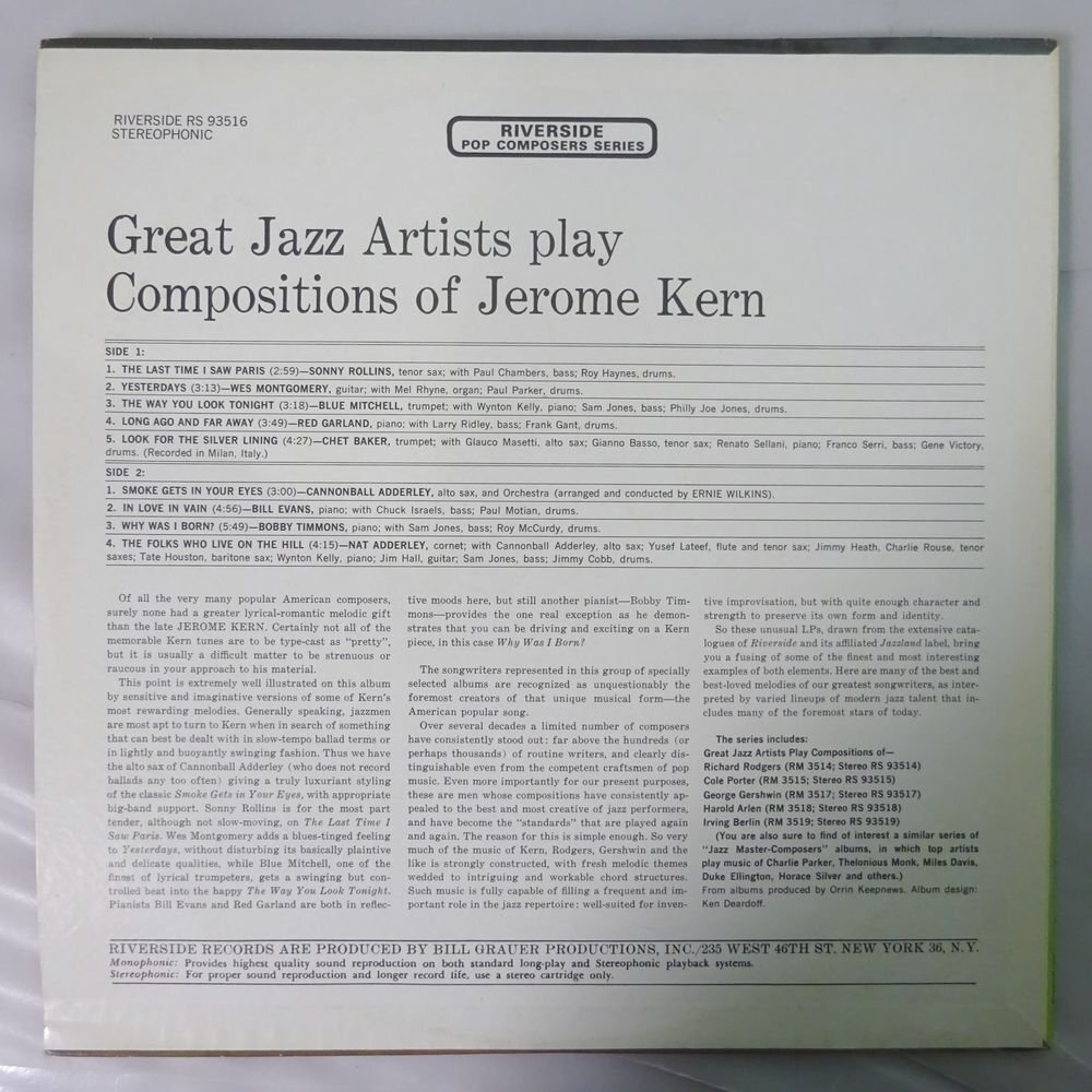 10023685;【US盤/黒大ラベル/Riverside】V.A. / Great Jazz Artists Play Compositions Of Jerome Kern_画像2