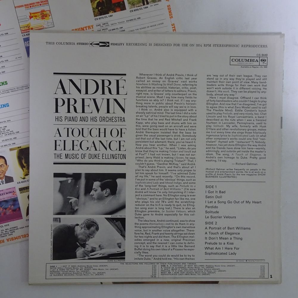 10023726;【US盤/6EYE/Columbia】Andre Previn / A Touch Of Elegance: The Music Of Duke Ellington_画像2