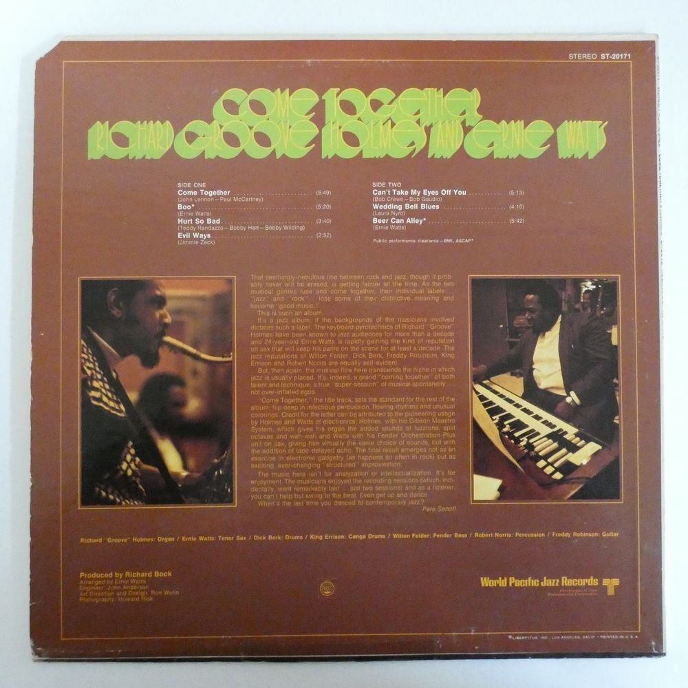 46068947;【US盤/PacificJazz】Richard Groove Holmes And Ernie Watts / Come Togetherの画像2