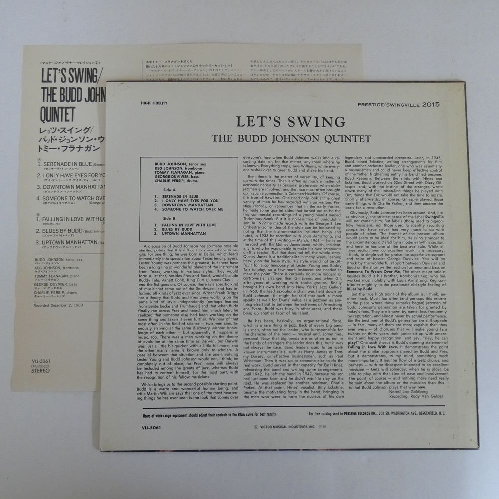 47054260;【国内盤/Prestige】The Budd Johnson Quintet / Let's Swingの画像2