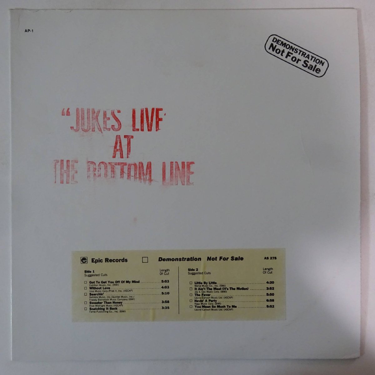 11183187;【US PROMO ONLY/白ラベル】Southside Johnny & The Asbury Jukes / Jukes Live At The Bottom Line_画像1