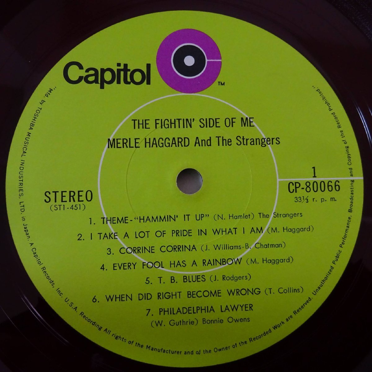 10023128;【国内盤/東芝赤盤】Merle Haggard, Bonnie Owens, The Strangers / The Fightin' Side Of Meの画像3