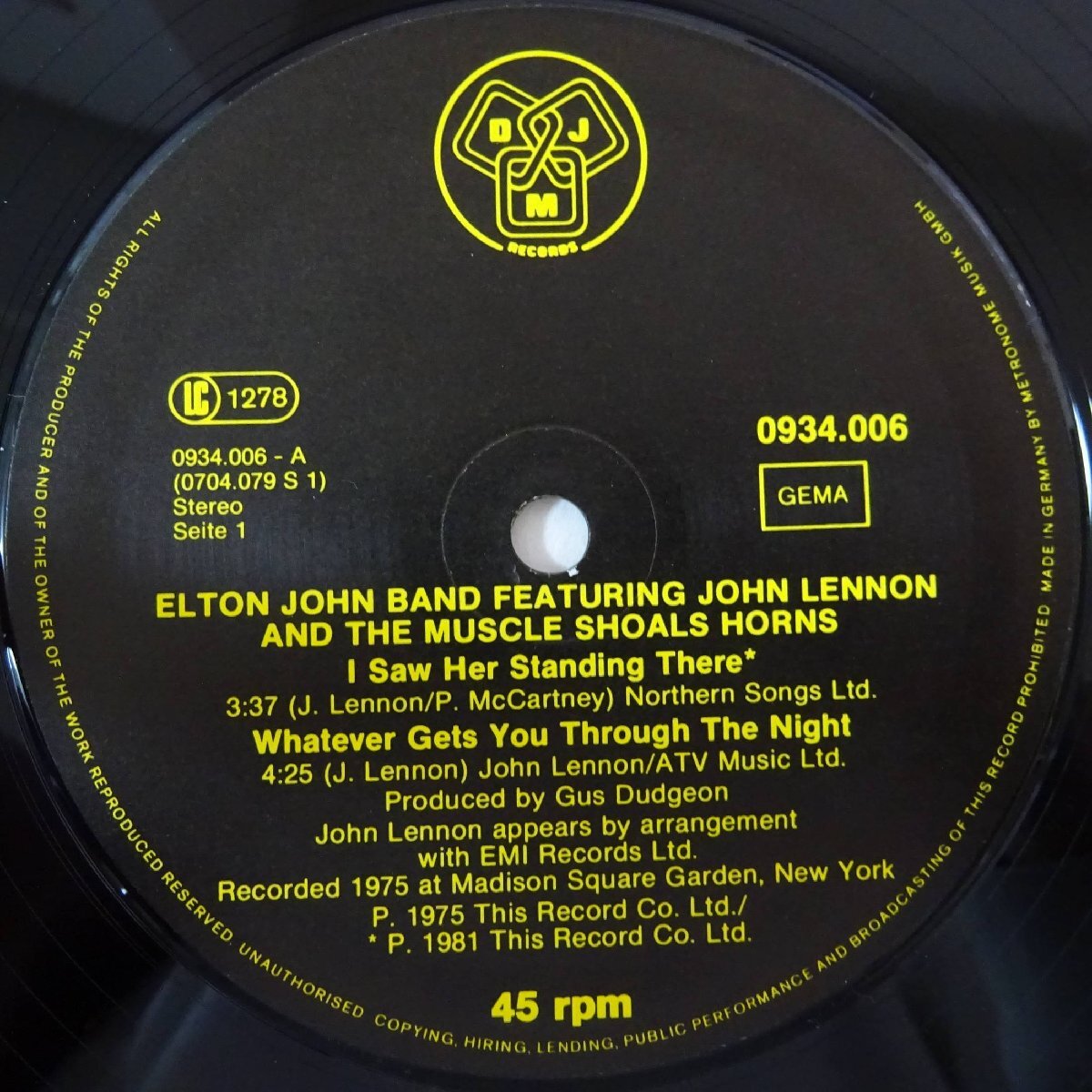 11183702;【Germany盤/12inch】Elton John Band Featuring John Lennon And The Muscle Shoals Horns / I Saw Her Standing There_画像3