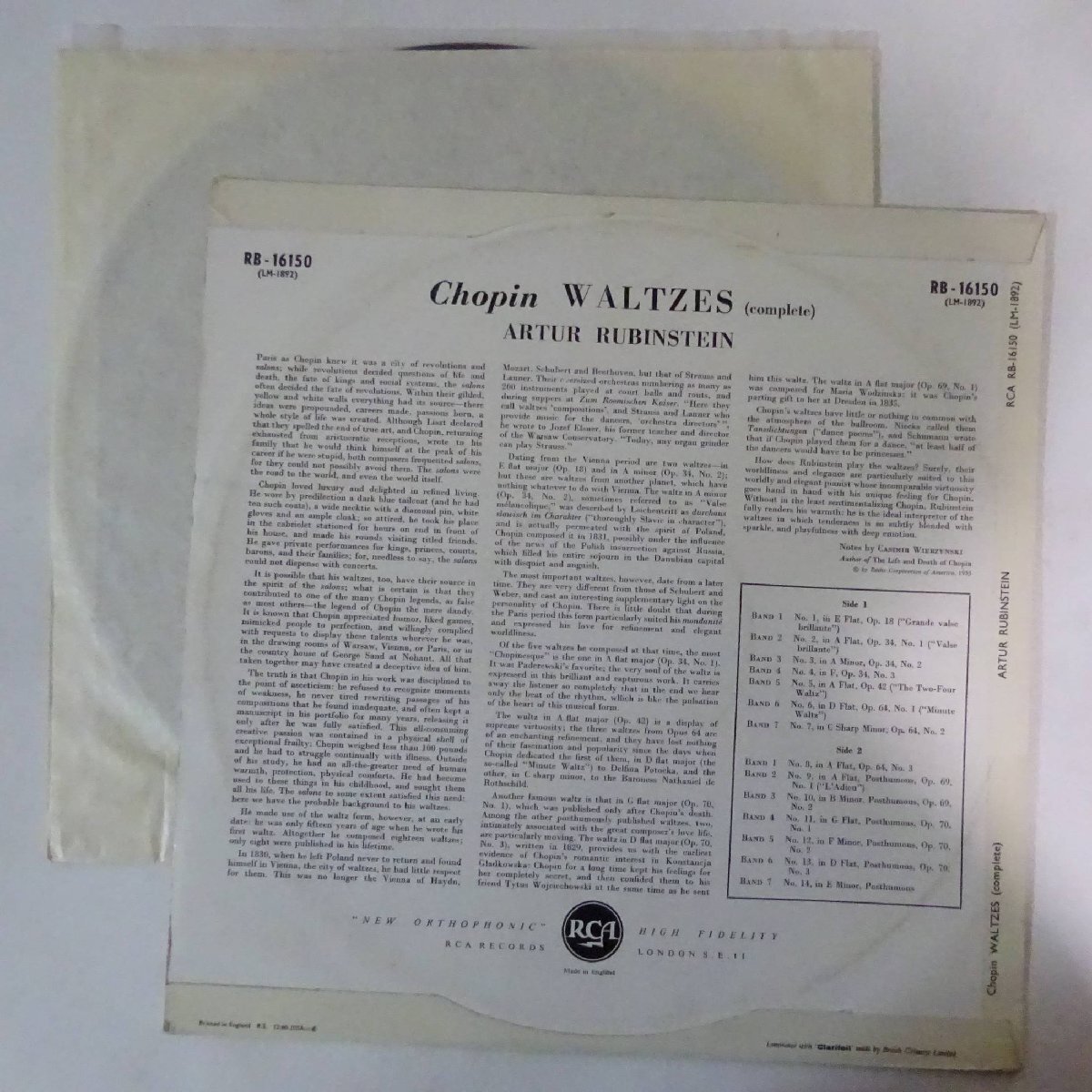 19059682;【英RCA/銀ロゴ】ルービンシュタイン ショパン/ワルツ集全曲_画像2
