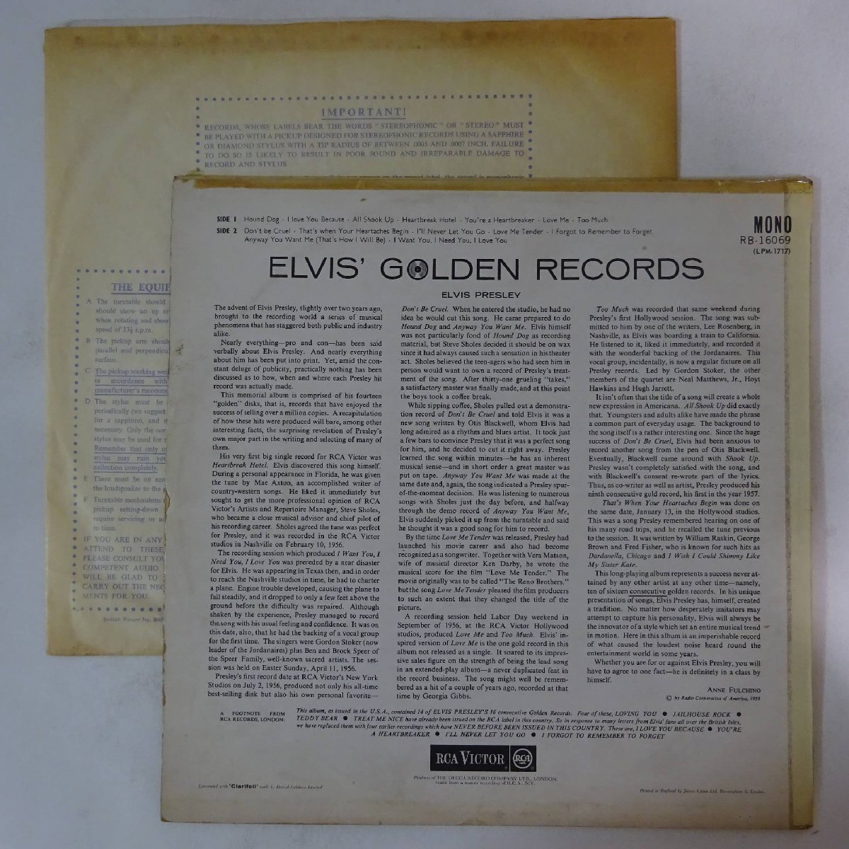 14029940;【US盤/赤小ラベル/MONO/コーティング】Elvis Presley / Elvis' Golden Records_画像2