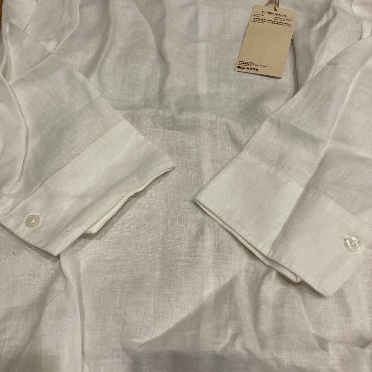  new goods prompt decision free shipping! Muji Ryohin linen wash ... 7 minute sleeve blouse woman white L size flax 100% complete sale goods 