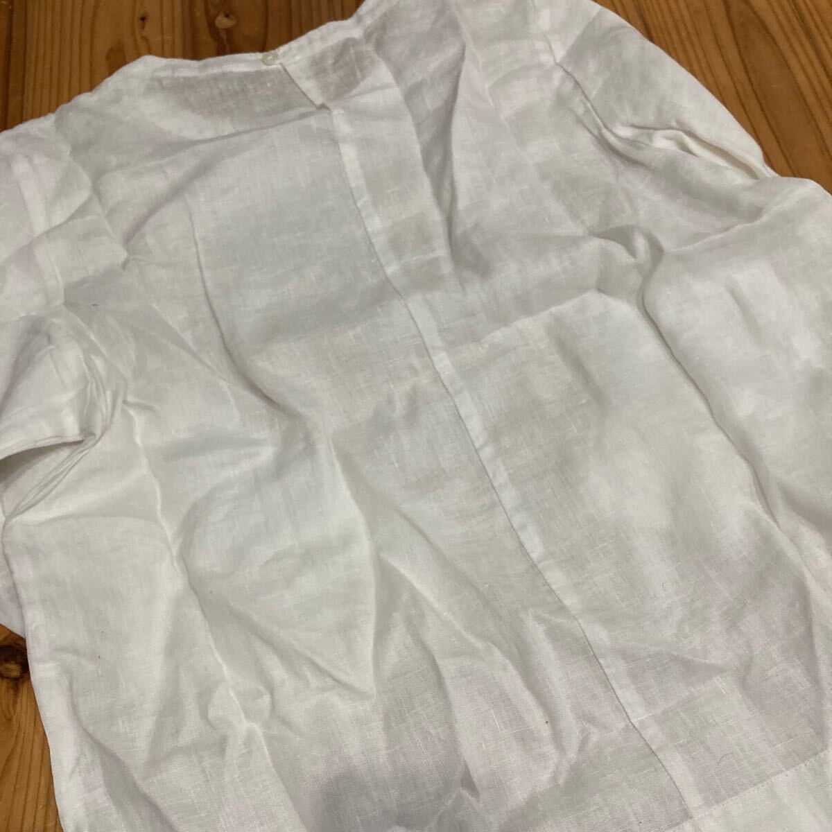  new goods prompt decision free shipping! Muji Ryohin linen wash ... 7 minute sleeve blouse woman white L size flax 100% complete sale goods 