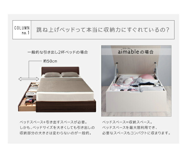 組立設置付 クローゼット跳ね上げベッド aimable エマーブル ベッドフレームのみ 縦開き セミダブル ホワイト_画像10