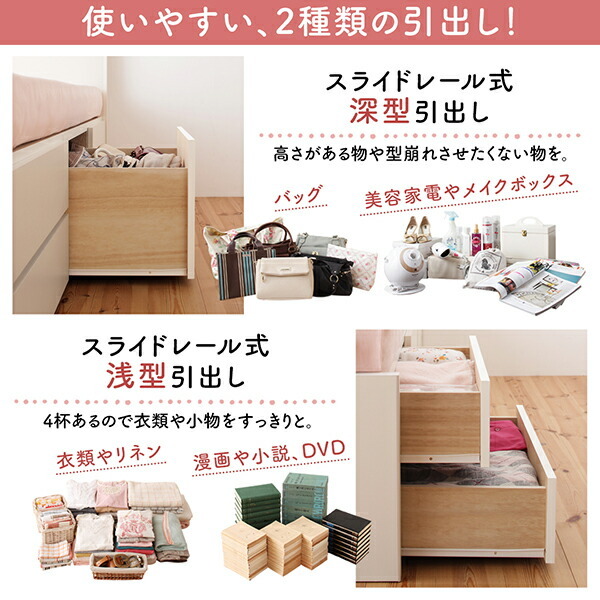 お客様組立 日本製 大容量コンパクトすのこチェスト収納ベッド Shocoto ショコット ベッドフレームのみ ホワイト_画像10