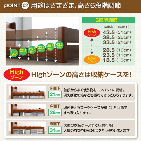 耐荷重600kg 6段階高さ調節 コンセント付超頑丈天然木すのこベッド Walzza ウォルツァ ナチュラル ホワイト_画像8