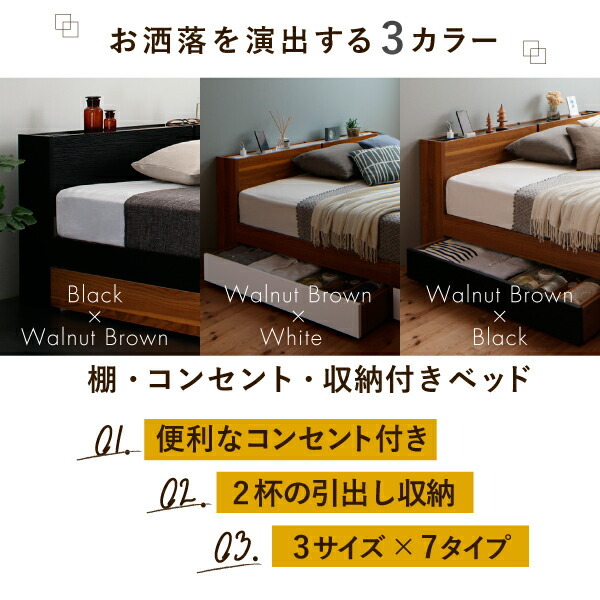 棚・コンセント付き収納ベッド Separate セパレート ベッドフレームのみ セミダブル ウォルナット×ホワイト_画像3