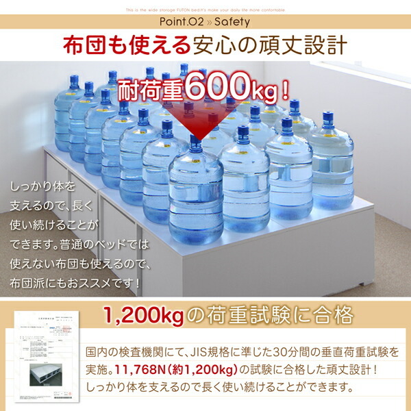 組立設置付 布団で寝られる大容量収納ベッド Semper センペール ベッドフレームのみ 引出し4杯 ロータイプ ホワイト_画像9