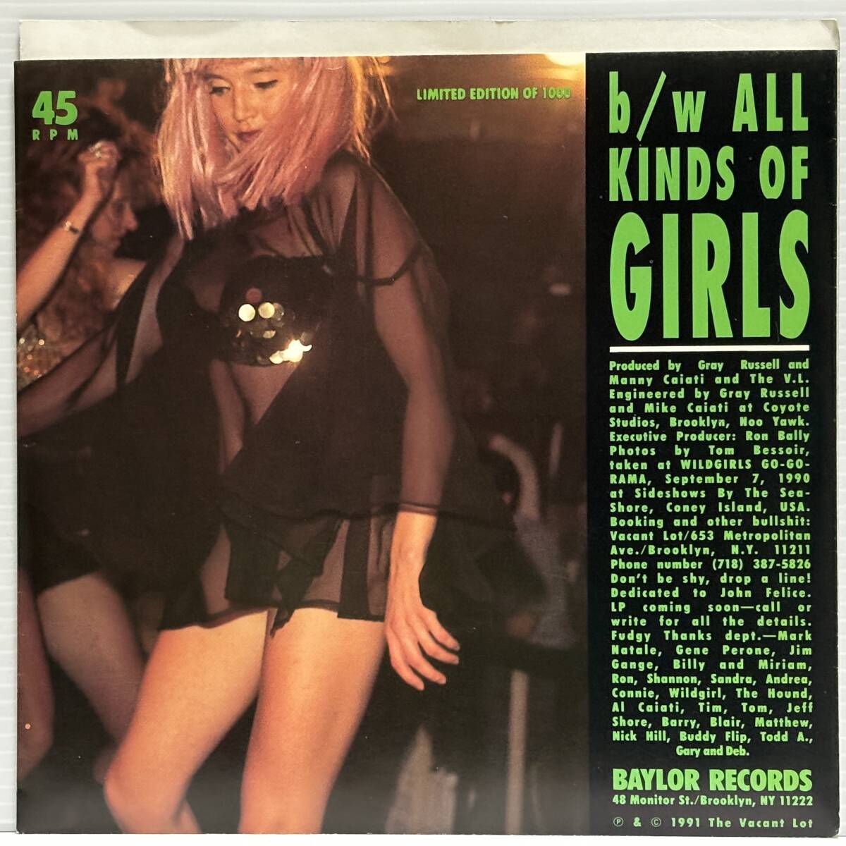 Vacant Lot / She Gotta Leave : All Kinds Of Girls (The Real Kidsカバー) (7 inch Clear Green Vinyl) ■Used■_画像2