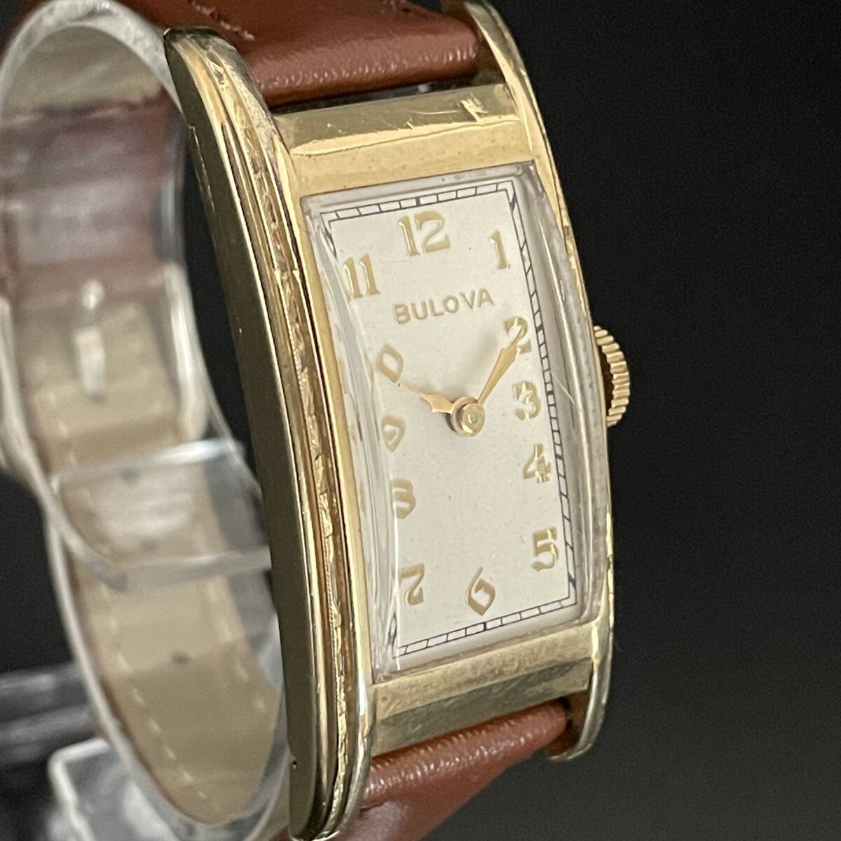 【豪華】ブローバ/Bulova/1940’s/ドクターズ/アンティーク/手巻き/2針/スクエア/10KGF/メンズ腕時計/カーベックス/動作良好/金張りの画像2