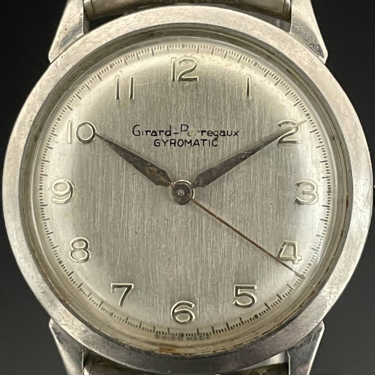 【超貴重】ジラールペルゴ/Girard Perregaux/ジャイロマティック/32㎜/自動巻/メンズ腕時計/1950’s/アンティーク/シルバー/動作良好の画像4