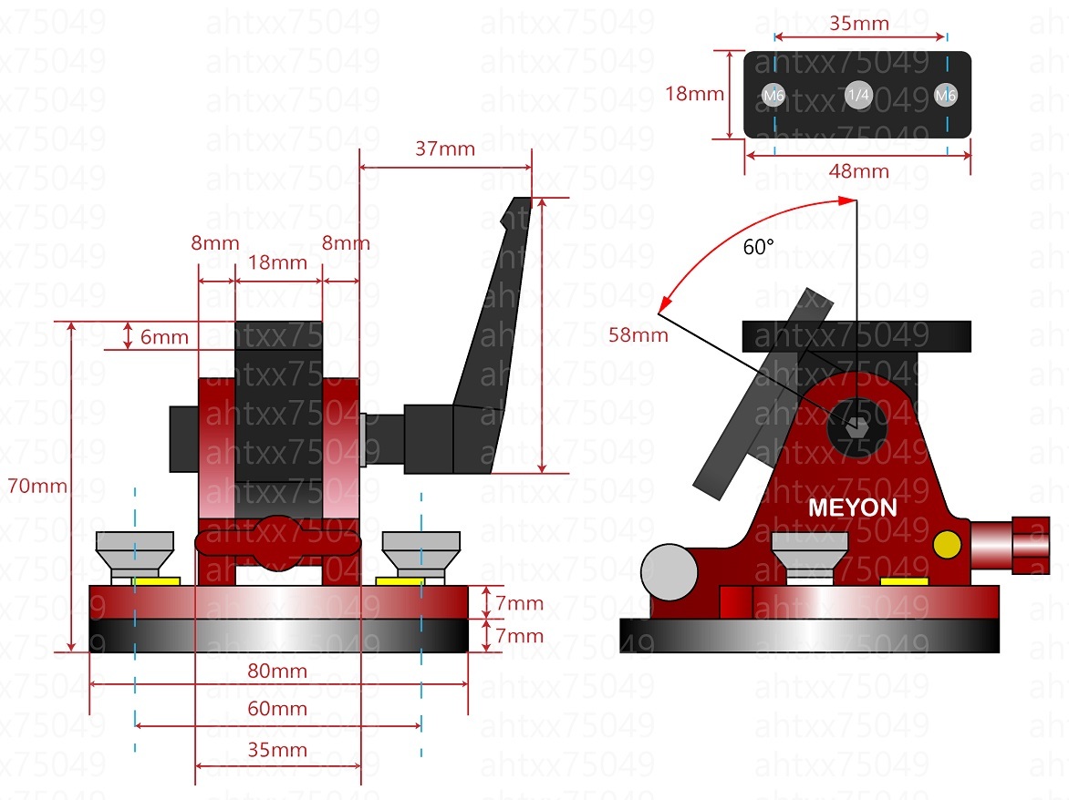 Meyon 微動雲台 ベースマウント ビクセン、アルカスイス両用アリミゾ セット （AZ-GTI ポータブル赤道儀にお勧め）の画像3