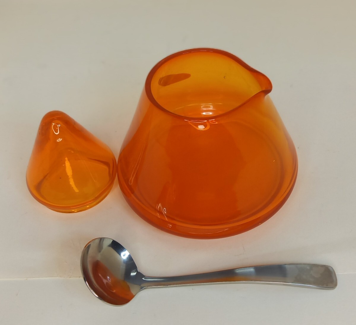 エムタカ シュガーポット オレンジ ガラス製 レトロ 昭和 アンティークの画像3