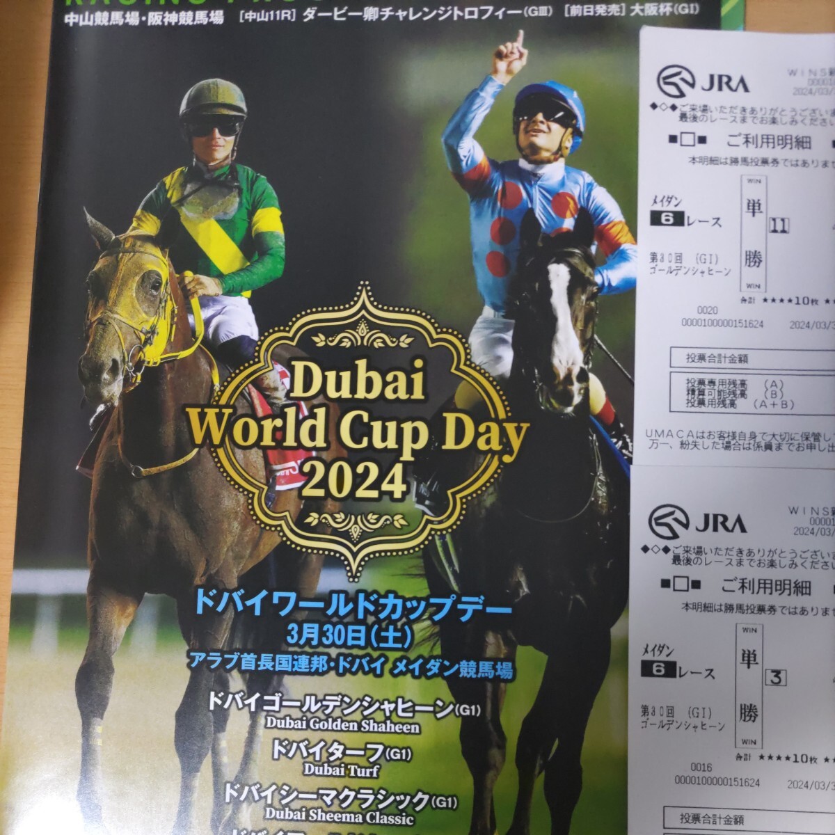 競馬　ドバイゴールデンシャヒーン　レーシングプログラム　単勝馬券利用明細　オッズシート　ドンフランキー　イグナイター　リメイク　_画像2