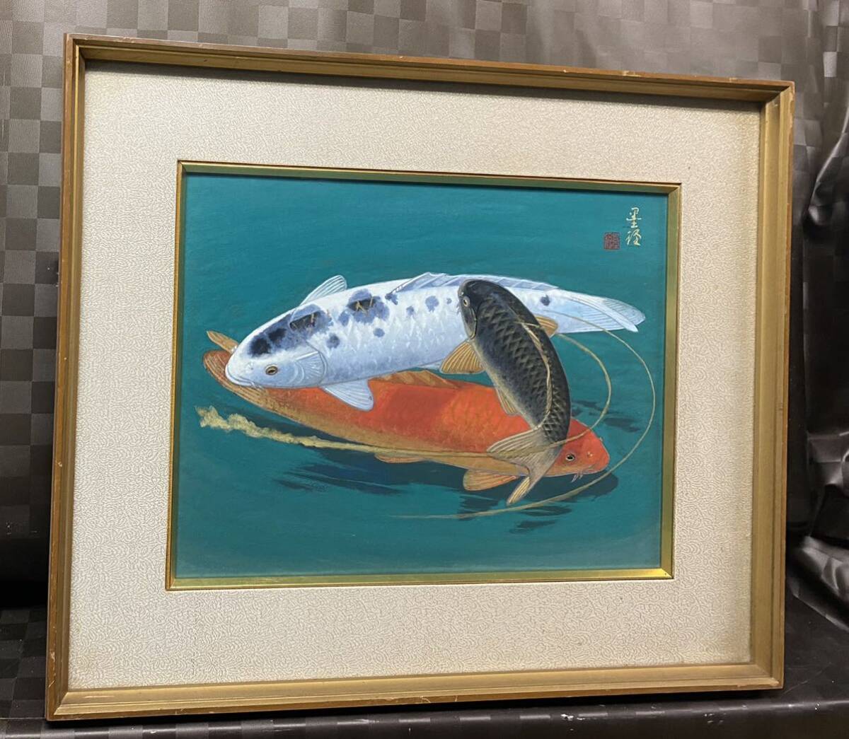 Yahoo!オークション - 真作 日本画 墨径 【魚紋】 鯉 共シール