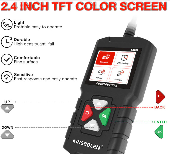 E★特価在庫処分★日本語化済み カラー表示 OBD2 診断機 Kingbolen YA-201 送料無料スキャナーバッテリーチェックも可能！限定出品の画像5