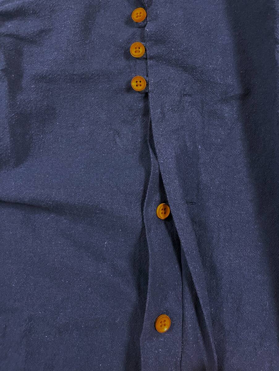 E-1242 本場アメカジ輸入古着シャツ REVETH ネイビーの長袖バンドカラー隠れボタンデザインシャツ 腕捲りボタン付き L (US-FIT) の画像8