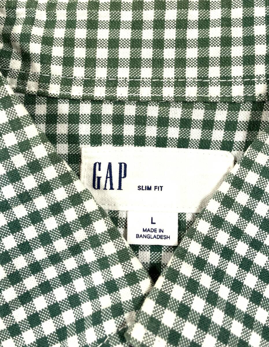 R-148 本場アメカジ輸入古着シャツ GAP グリーンのギンガムチェック 長袖ボタンダウンシャツ L (US-FIT) の画像4