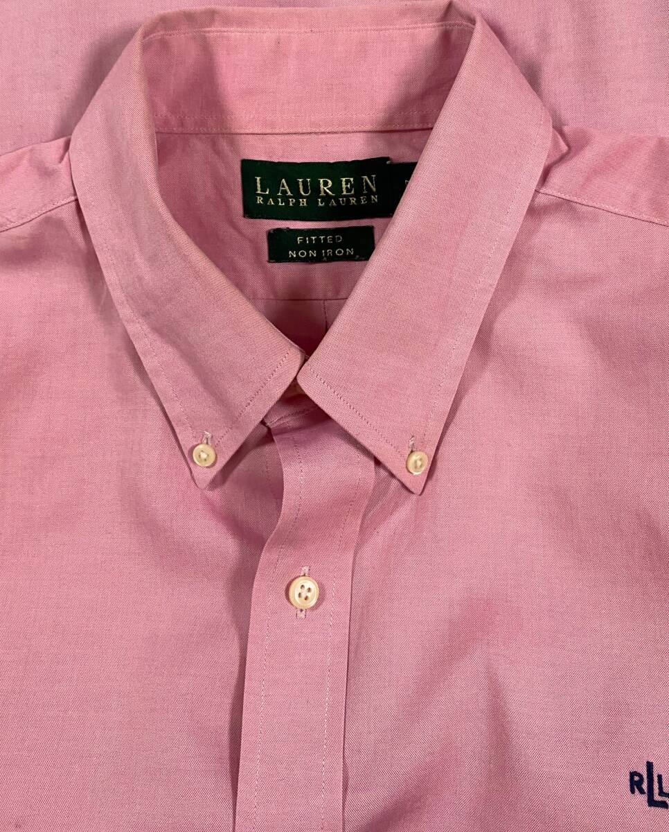 R-161 本場アメカジ輸入古着シャツ RALPH LAUREN ピンク 長袖オックスフォードボタンダウンシャツ　17 (XL US-FIT) _画像3