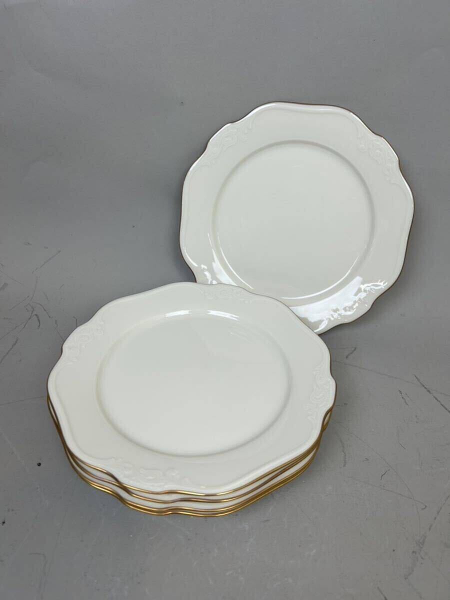 Noritake ノリタケ 皿 平皿 洋食器 プレート ディナープレート 取り皿 金縁 ホワイト 白 5枚セット_画像1