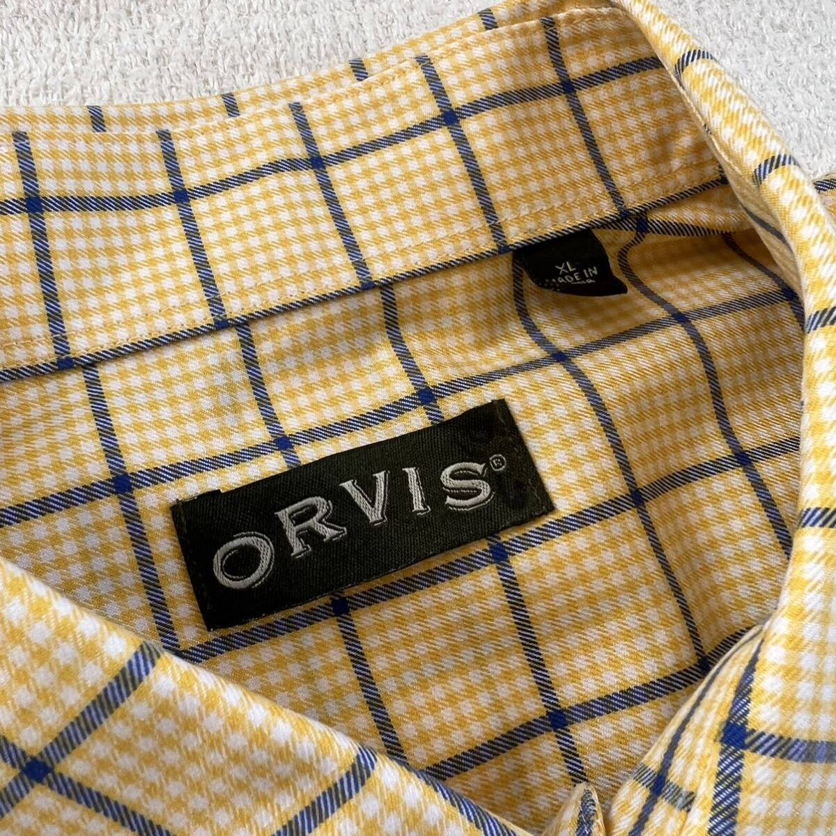 ORVIS オービス 長袖 チェック シャツ イエロー XL ボタンダウン 大きいサイズ 美品 ビッグシルエット エディーバウアー llbean