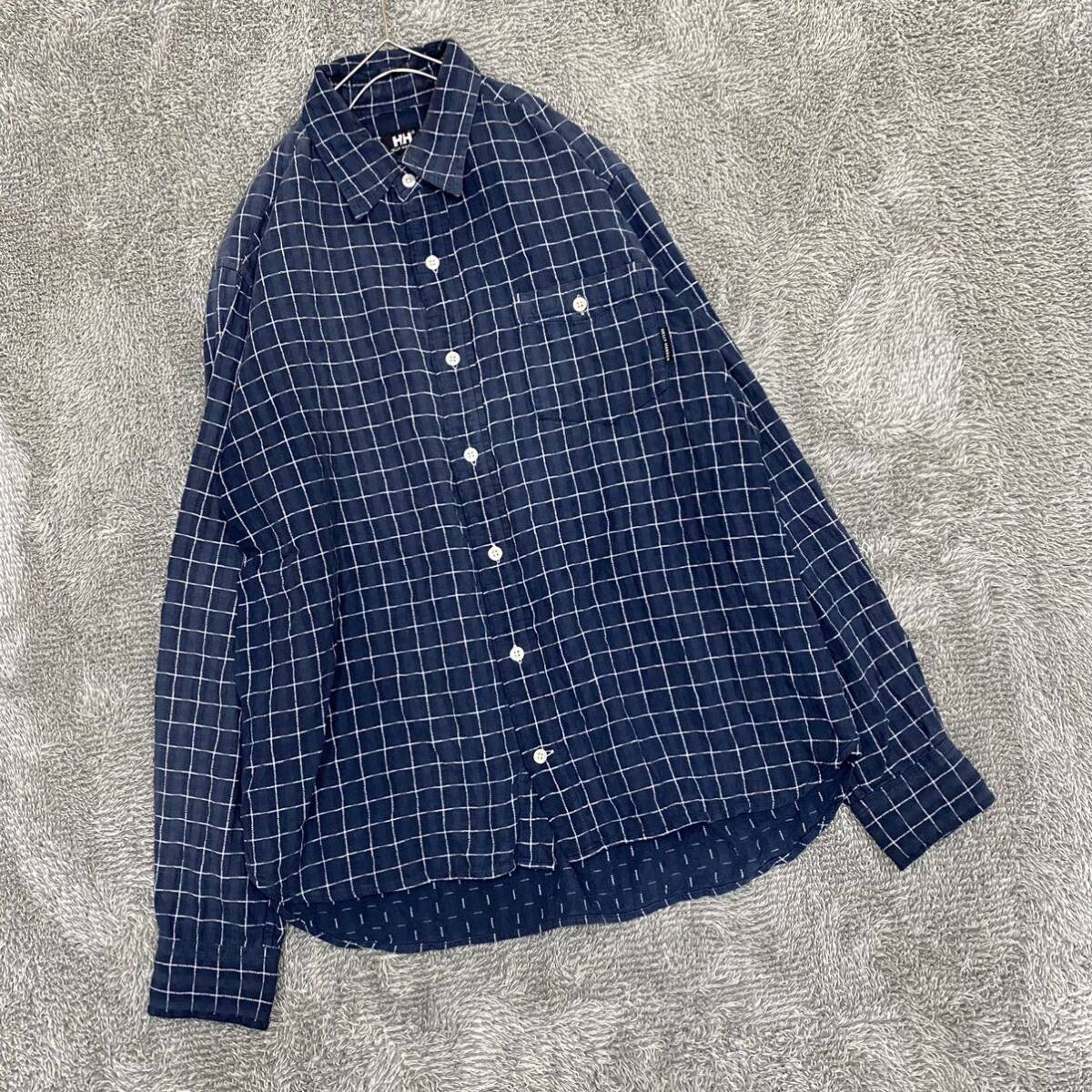 HELLY HANSEN Helly Hansen long sleeve shirt check shirt size S navy navy blue color men's tops there is no highest bid (I17)